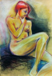 Riccardo Martinelli - Donna che riflette - Studio di nudo (crete colorate 50x70) 2012