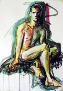 Riccardo Martinelli - Nudo maschile (Ecoline matite e crete colorate 35x50) 2012