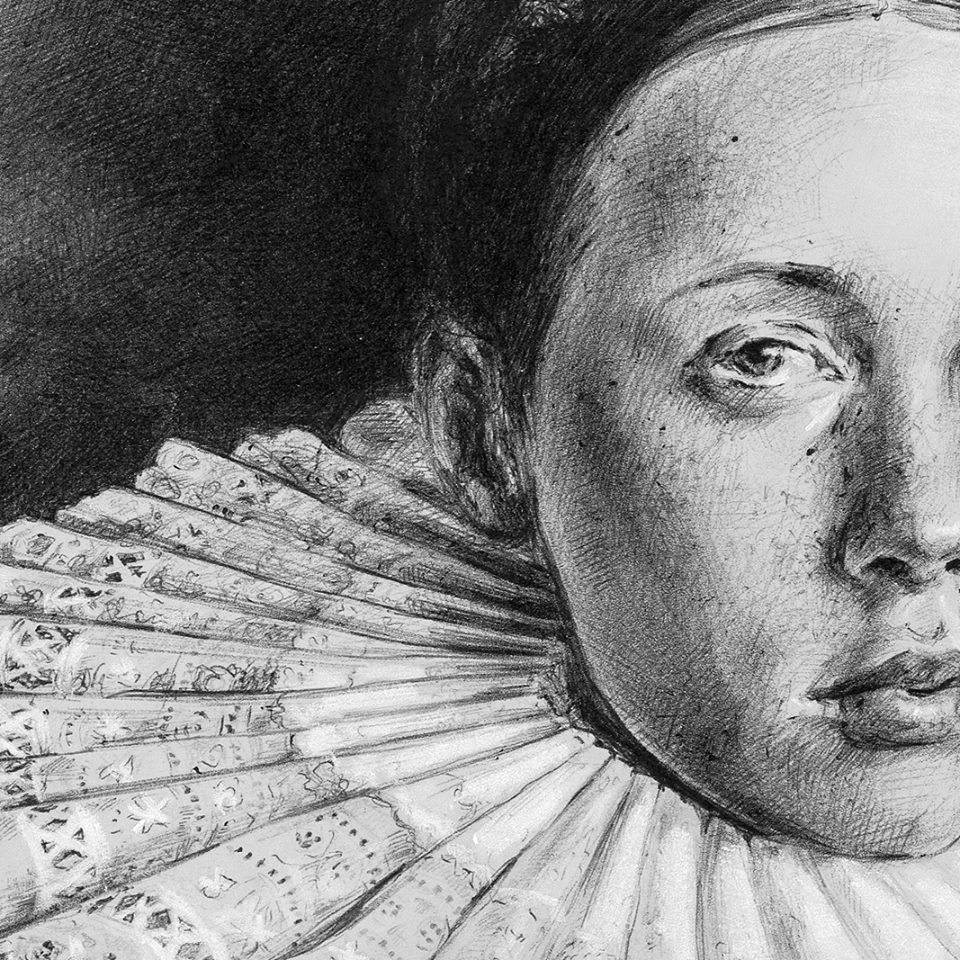 Riccardo Martinelli - Ritratto di giovane donna (penna a sfera e matita gessosa su carta / ballpoint pen on paper 29x21). Detail/Part. 2016