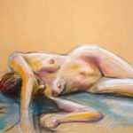 Riccardo Martinelli - Studio di nudo femminile dormiente (crete colorate 50x70) 2013