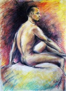 Riccardo Martinelli - Studio di nudo seduto (crete colorate 50x70) 2013