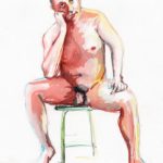 Riccardo Martinelli - Uomo seduto - Studio di nudo (ecoline 35x50) 2012