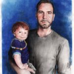 Padre e figlio (acquerello e matite acquerellabili su carta / watercolor and pencils on paper - 36x48 cm. circa).