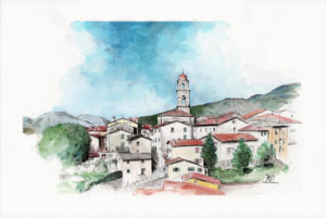 Veduta di San Marcello Pistoiese (Pistoia) (acquerello e matite su carta / watercolor and pencils on paper 45,5x30,5) Toscana / Tuscany.