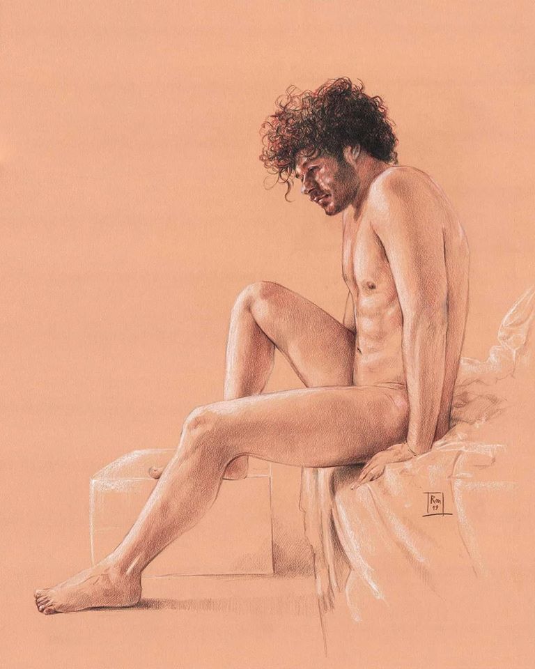 Riccardo Martinelli, nudo maschile - sanguigna