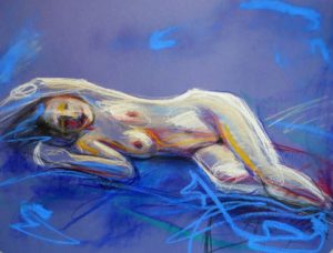 Riccardo Martinelli - Abbandono in blu - Studio di nudo femminile dal vero (crete colorate 50x70) part 2013