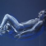 Riccardo Martinelli - Abbandono in blu - Studio di nudo maschile dal vero (crete colorate 50x70) 2013