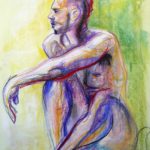 Riccardo Martinelli - Atleta seduto - Studio di nudo (crete colorate 50x70) 2013
