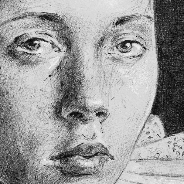 Riccardo Martinelli - Ritratto di giovane donna (penna a sfera e matita gessosa su carta / ballpoint pen on paper 29x21). Detail/Part. 2016