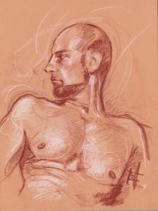 Riccardo Martinelli - Studio di nudo in torsione (sanguigna e gesso bianco 20x30) 2014