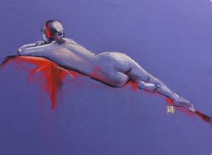 Riccardo Martinelli - blu and red - Studio di nudo femminile dal vero (crete colorate 70x50)2013