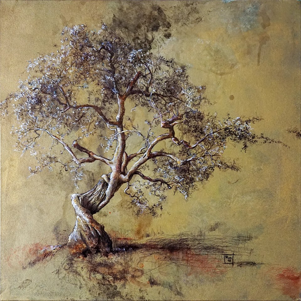 Riccardo Martinelli - Albero danzante - Dancing tree - mix media on canvas 50x50 (2018)