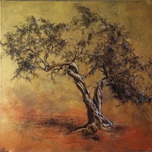 Riccardo Martinelli - Ulivo in preghiera - Praying olive tree - mix media on canvas 50x50 (2018)